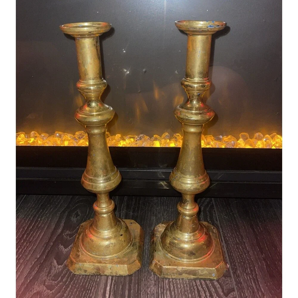 Pair Set Virginia Metalcrafters Harvin Brass Tall Candlesticks 3002B 13.5